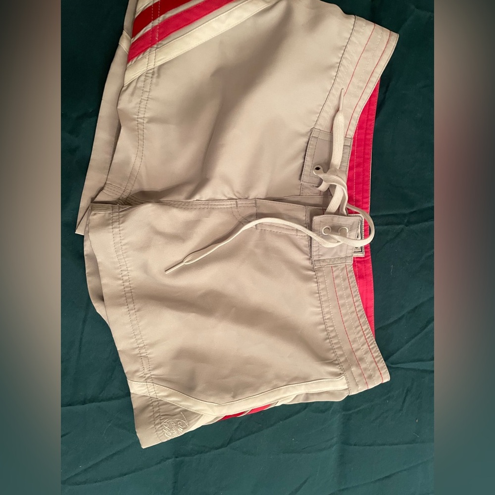 Gray and pink swim shorts